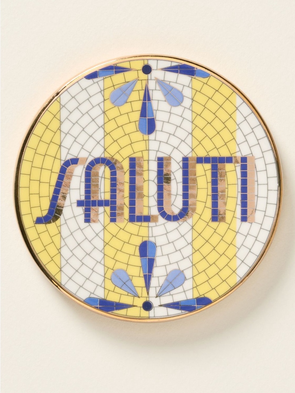 Anthropologie Bistro Tile Stoneware 24k Gold Accent Italia Coaster- SALUTI NEW